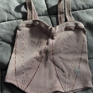 Free People Striped Crop Top - Brown and Cream
